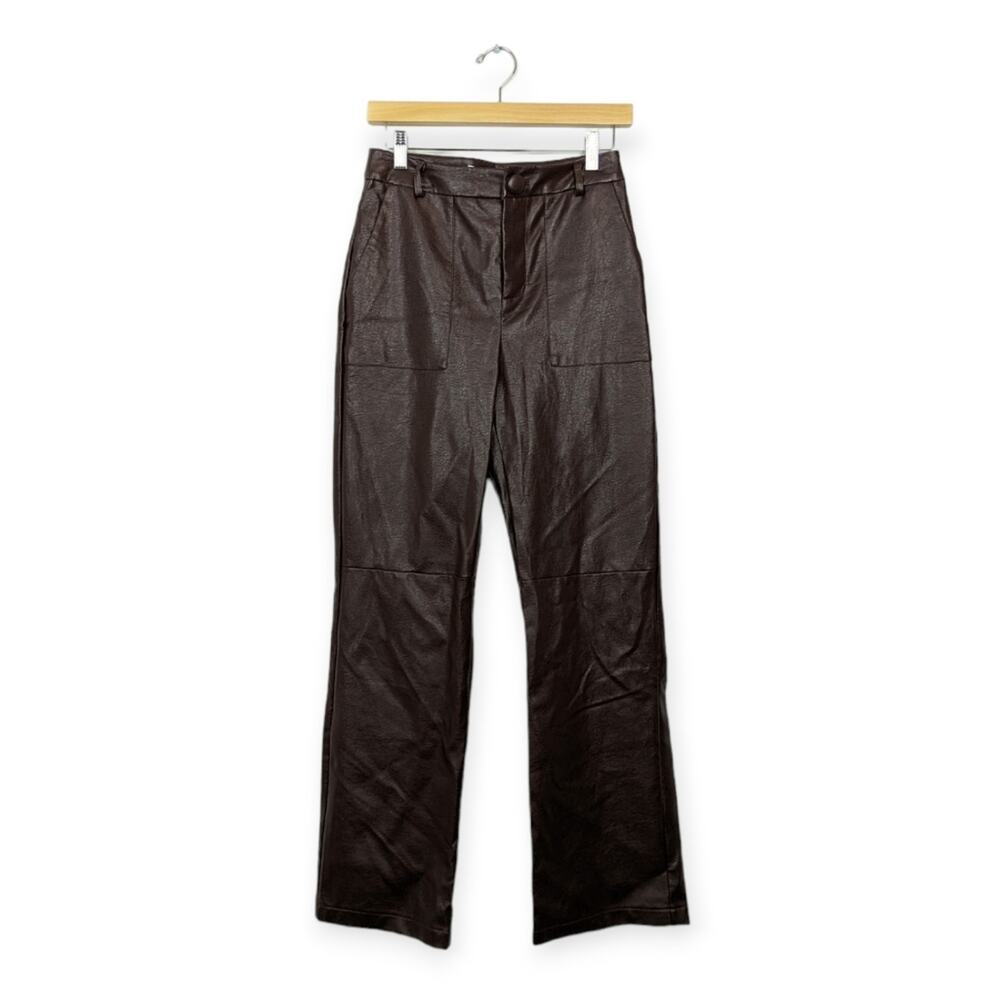 NWT 4TH Reckless Womens Pants Wilcox Straight Faux Leather Truffle Brown Size S